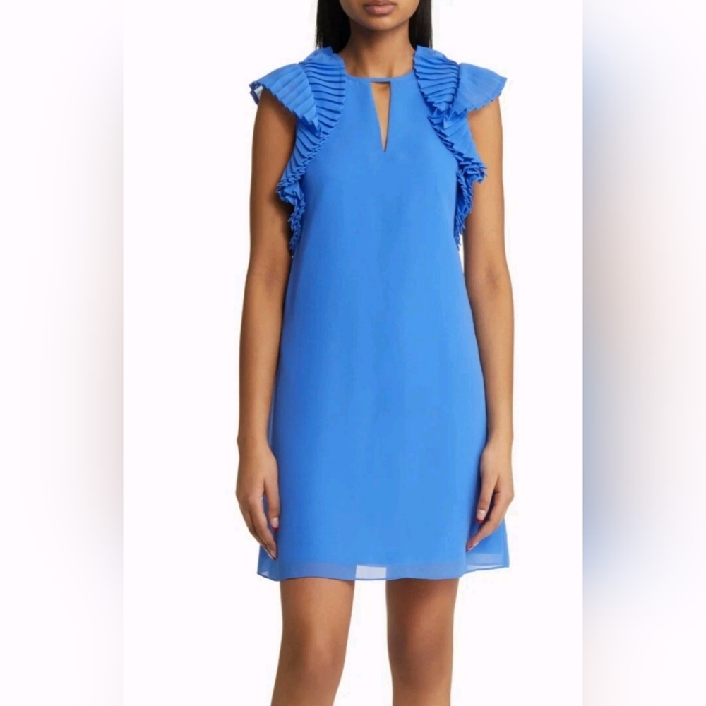 Vince Camuto Royal Blue Ruffled Shoulder Midi Dress